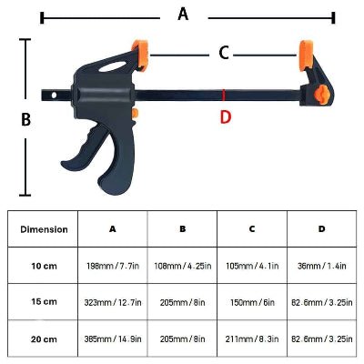 Serre joint menuisier NylonForce tableau des dimensions