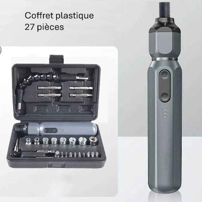 Tournevis electrique 27 pièces coffret plastique