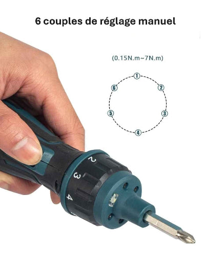 Tournevis electrique 6 couples de réglage manuel
