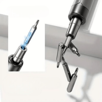 tournevis electrique gris a tete magnetique tres commode pour les petits embouts