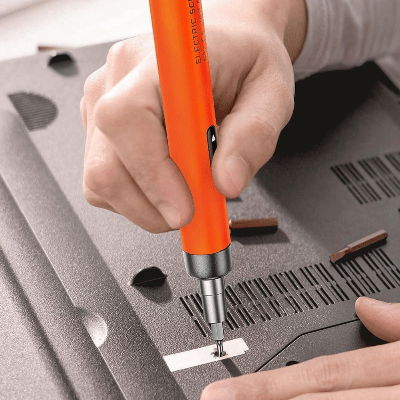 tournevis electrique orange facile a utiliser sur petits appareils