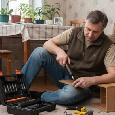 Tournevis electrique utilisé par un homme et vue du coffre 