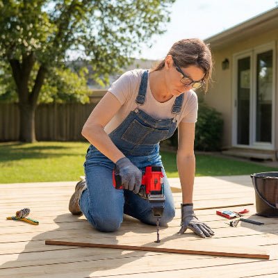 Visseuse Perceuse utilisée pour un projet de patio en bois